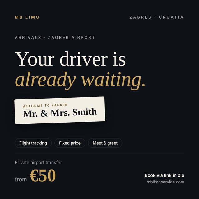 Zagreb Airport transfer from 50 euros, meet and greet