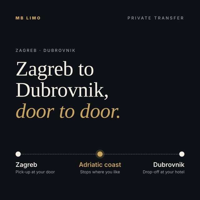Private transfer Zagreb to Dubrovnik from 720 euros